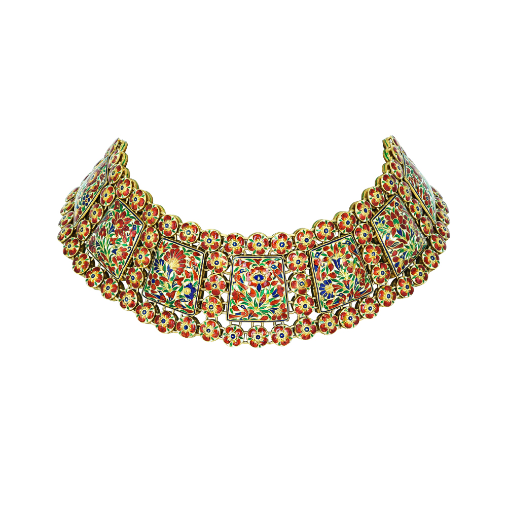 Polki Choker with Blue Enamel Accents